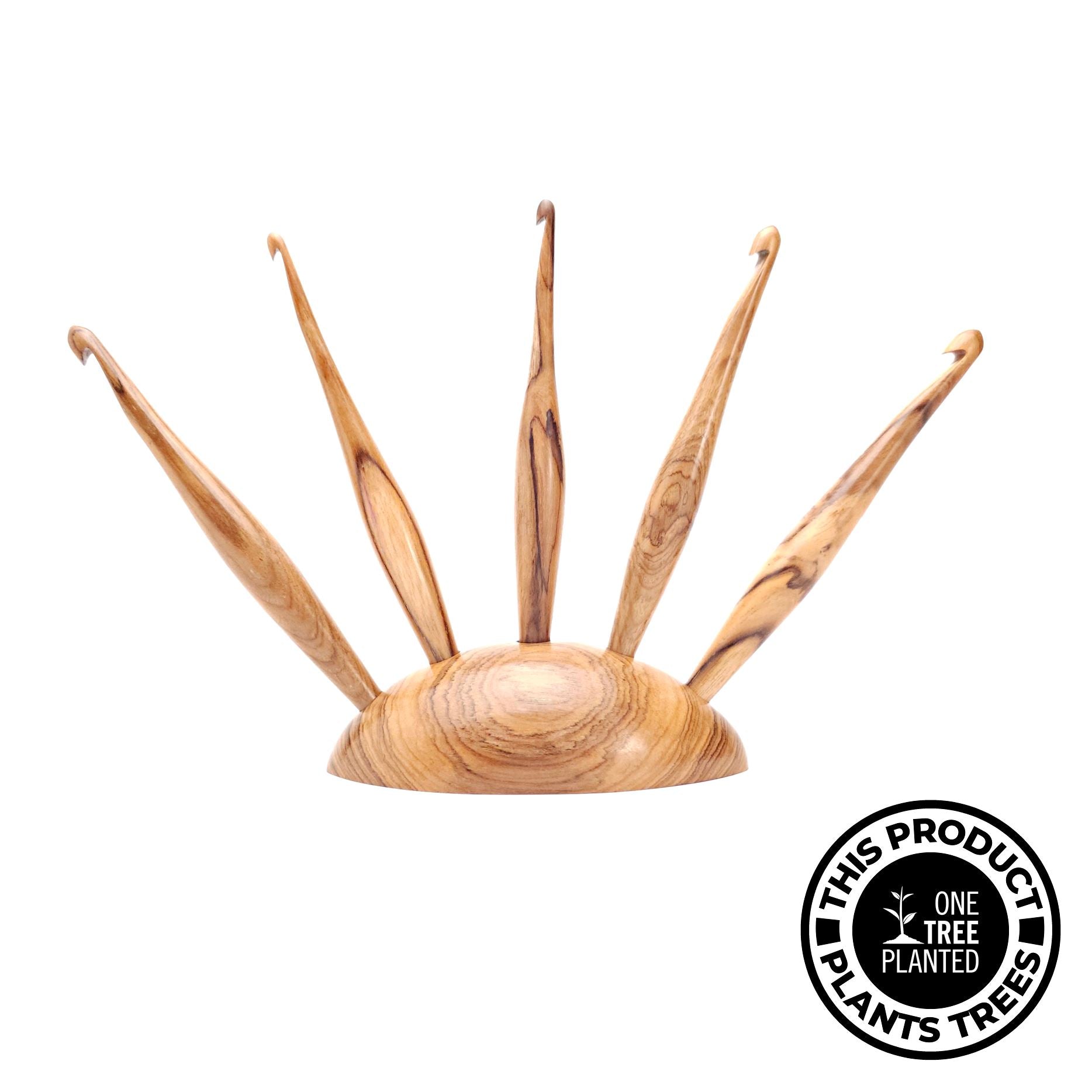 Teak 5 Hook Circular Display Hook Stand FurlsCrochet